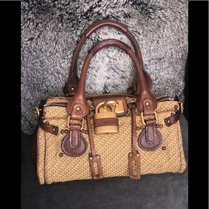 CHLOE
Paille Knit Fabric Brown Leather Medium Paddington Satchel Bag! VOGUE